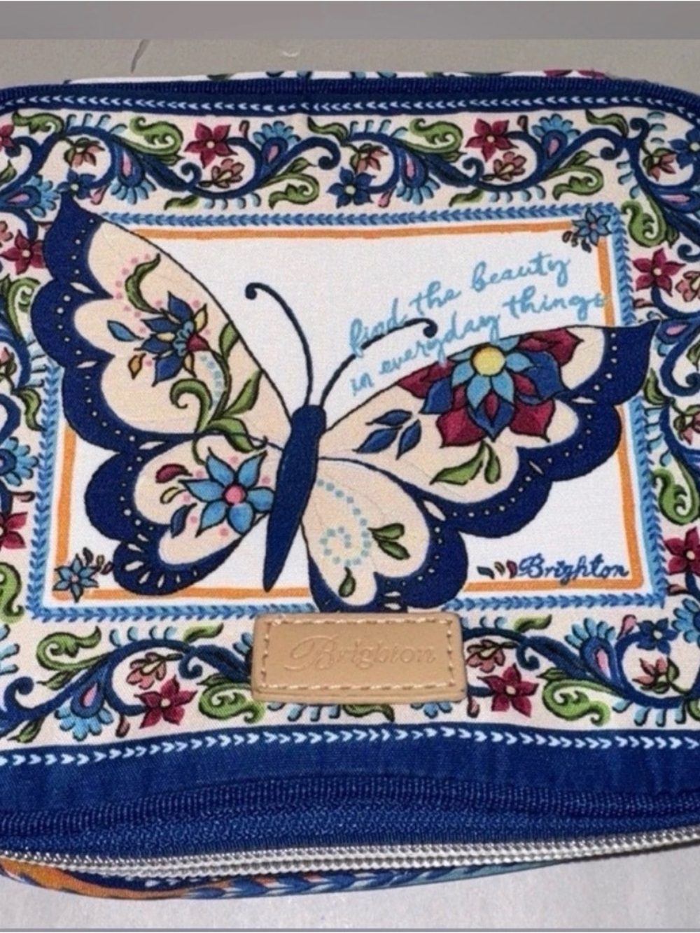 Brighton Blue & Cream Butterfly Floral Cosmetic Case